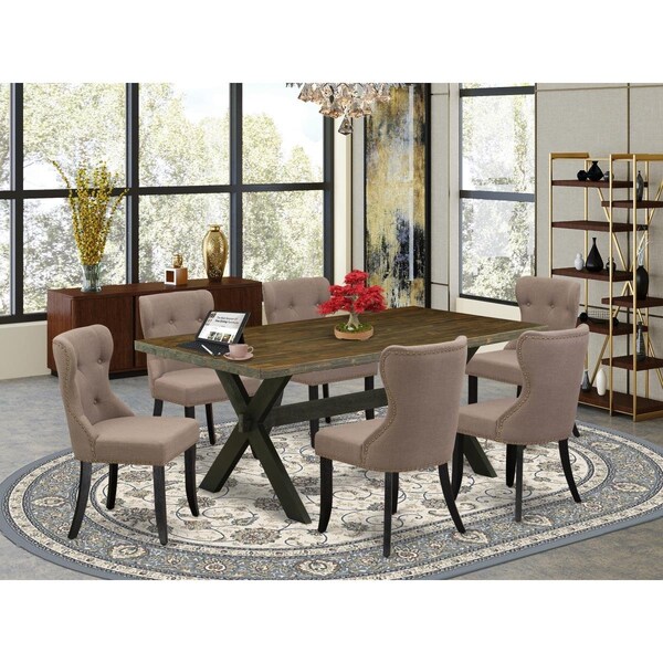 East West Furniture 7 Piece X-Style Kitchen Dining Room Set - Wire Brushed Black X677SI648-7 - main
